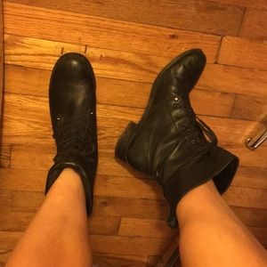 J. Crew leather Moto Boots Black Sz 8.5 lace up